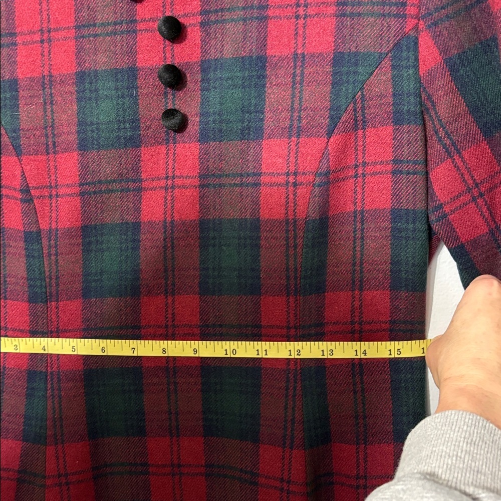 Vintage Elena Tartan Plaid Velvet Collar Dress Wool Feel Med? - Picture 7 of 8